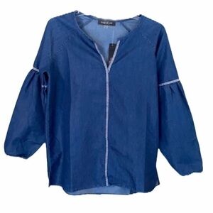 August Silk women’s denim blouse, medium,blue